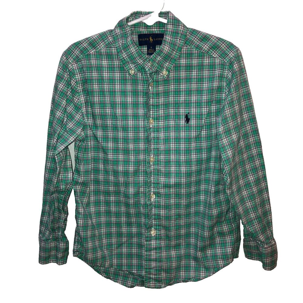 Ralph Lauren Boys Size 6 Green Plaid Button-Up Shirt Top Christmas Holiday